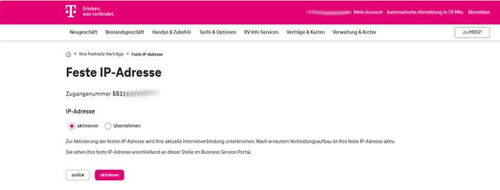 Feste IP-Adresse aktivieren