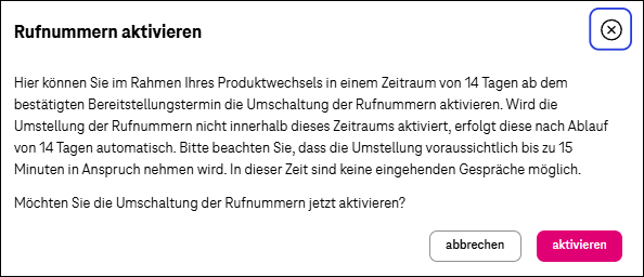 Rufnummer aktivieren