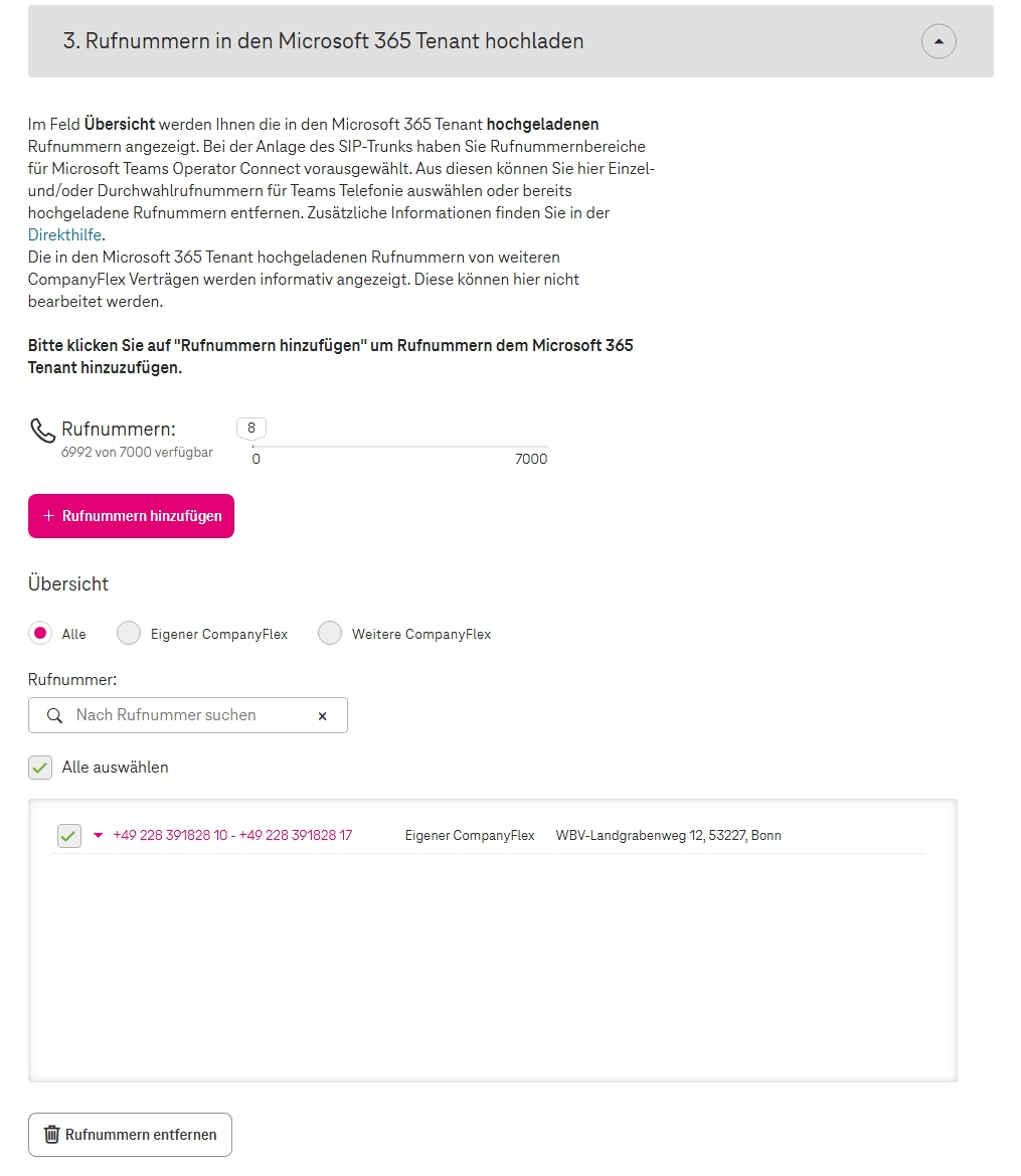 Rufnummern im MS365 Tenant hochladen